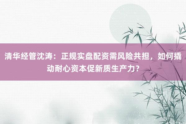 清华经管沈涛：正规实盘配资需风险共担，如何撬动耐心资本促新质生产力？