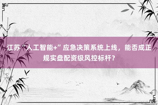 江苏“人工智能+”应急决策系统上线，能否成正规实盘配资级风控标杆？