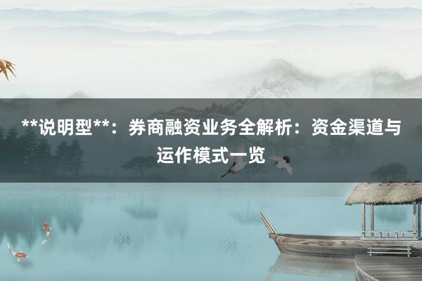 **说明型**：券商融资业务全解析：资金渠道与运作模式一览