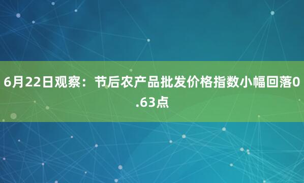 6月22日观察：节后农产品批发价格指数小幅回落0.63点